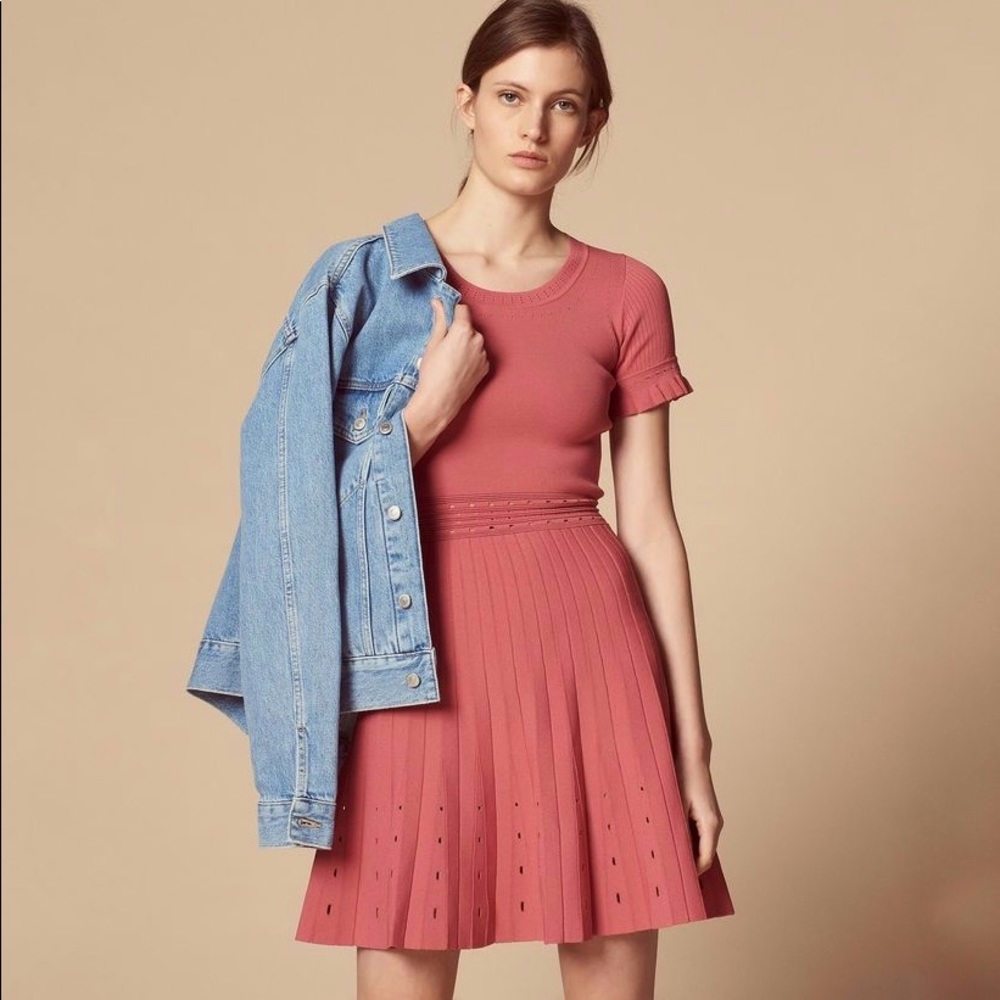 Sandro Etor Eyelet-Detail Pleated Knit Dress